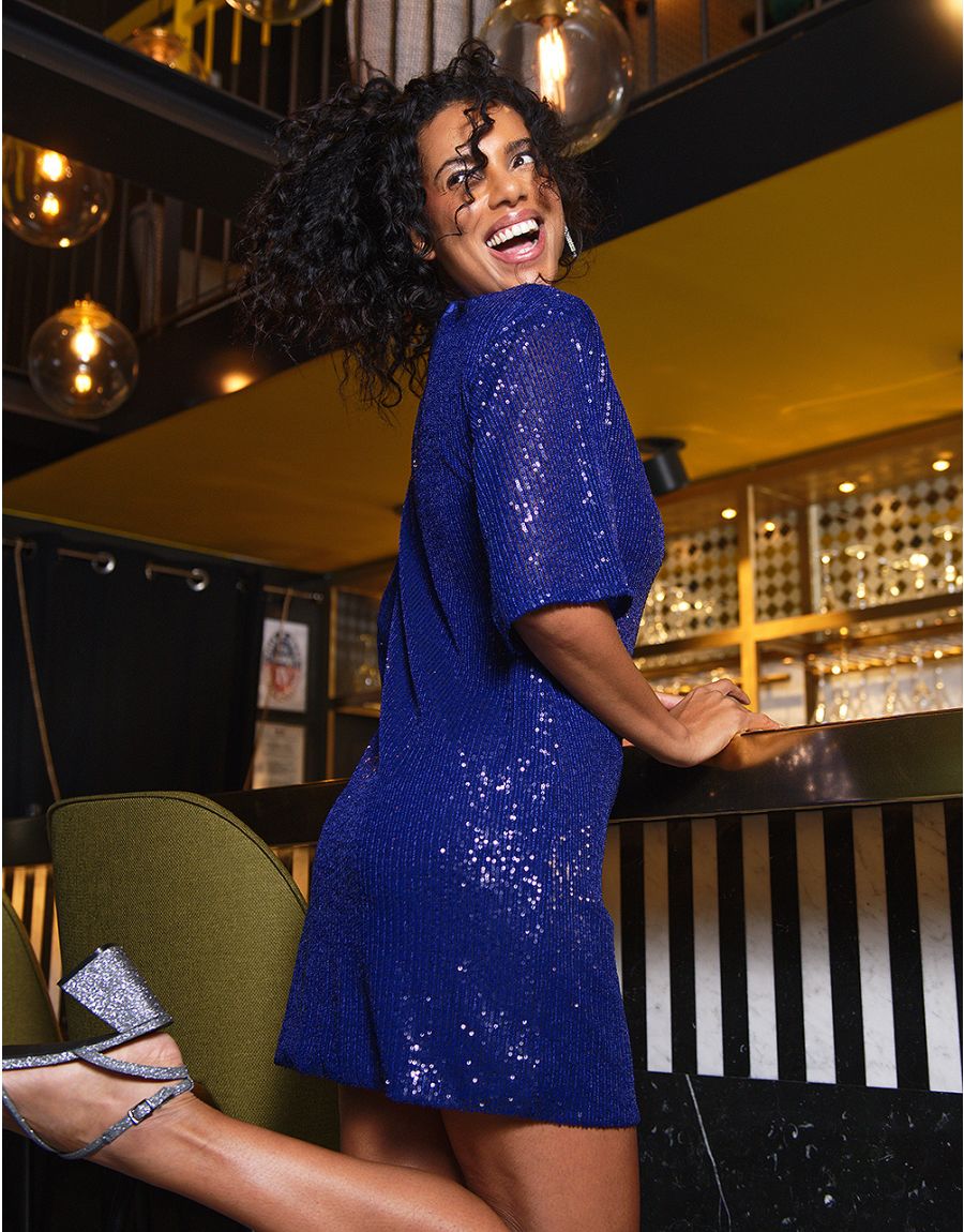 Robe droite sequins bleu