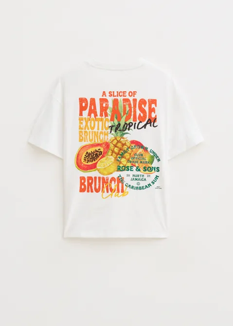 T-shirt met print tropical wit (WIT)
