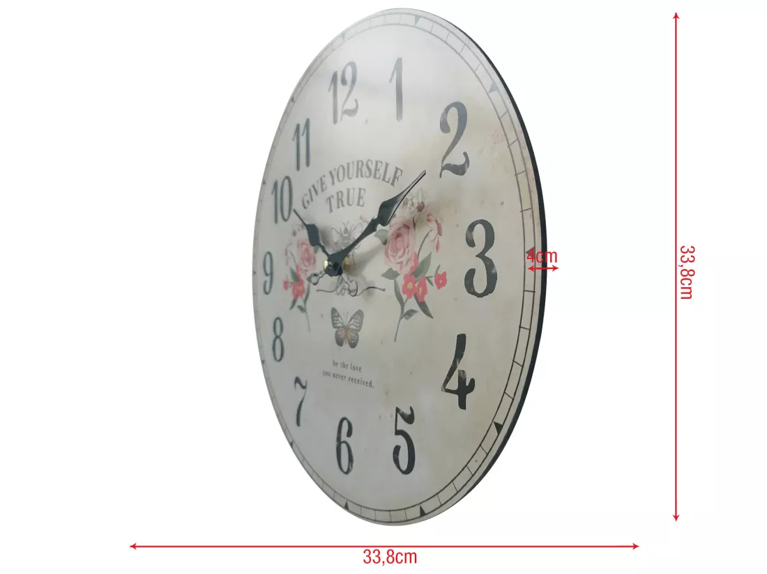 Horloge Murale Ronde Blanc Mdf Imprimé Floral Style Shabby