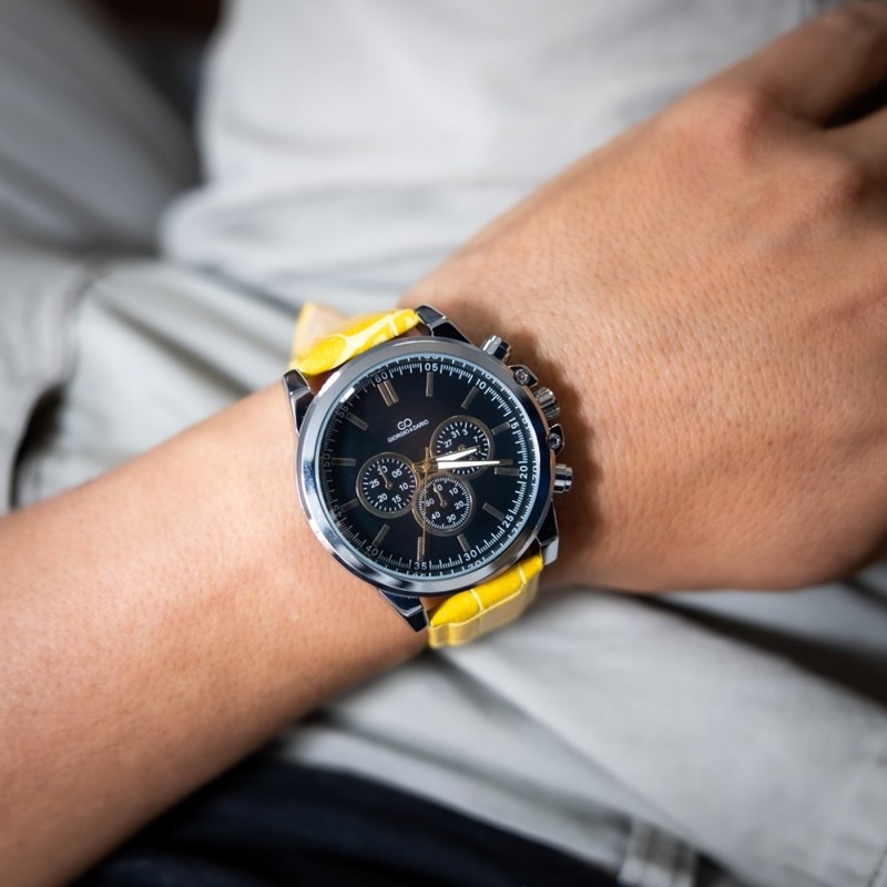 Coffret montre Homme GIORGIO bracelet Cuir Jaune