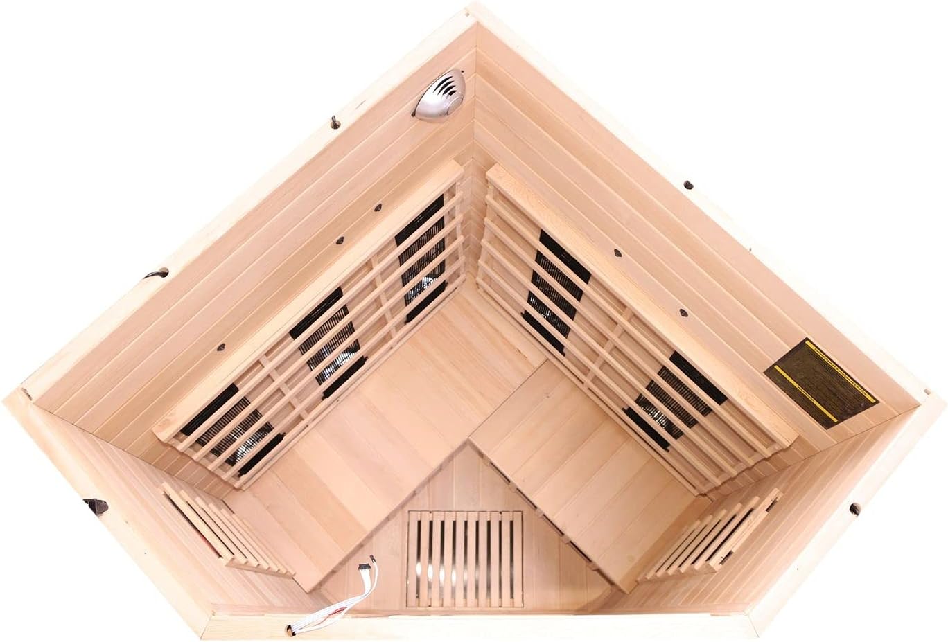 Dewello® Infrarotkabine Infrarotsauna LAKEFIELD 140cm x 140cm für 2-3 Personen aus Hemlock Holz mit Vollspektrumstrahler, LED-Farblicht, Bluetooth, FM,MP3,USB