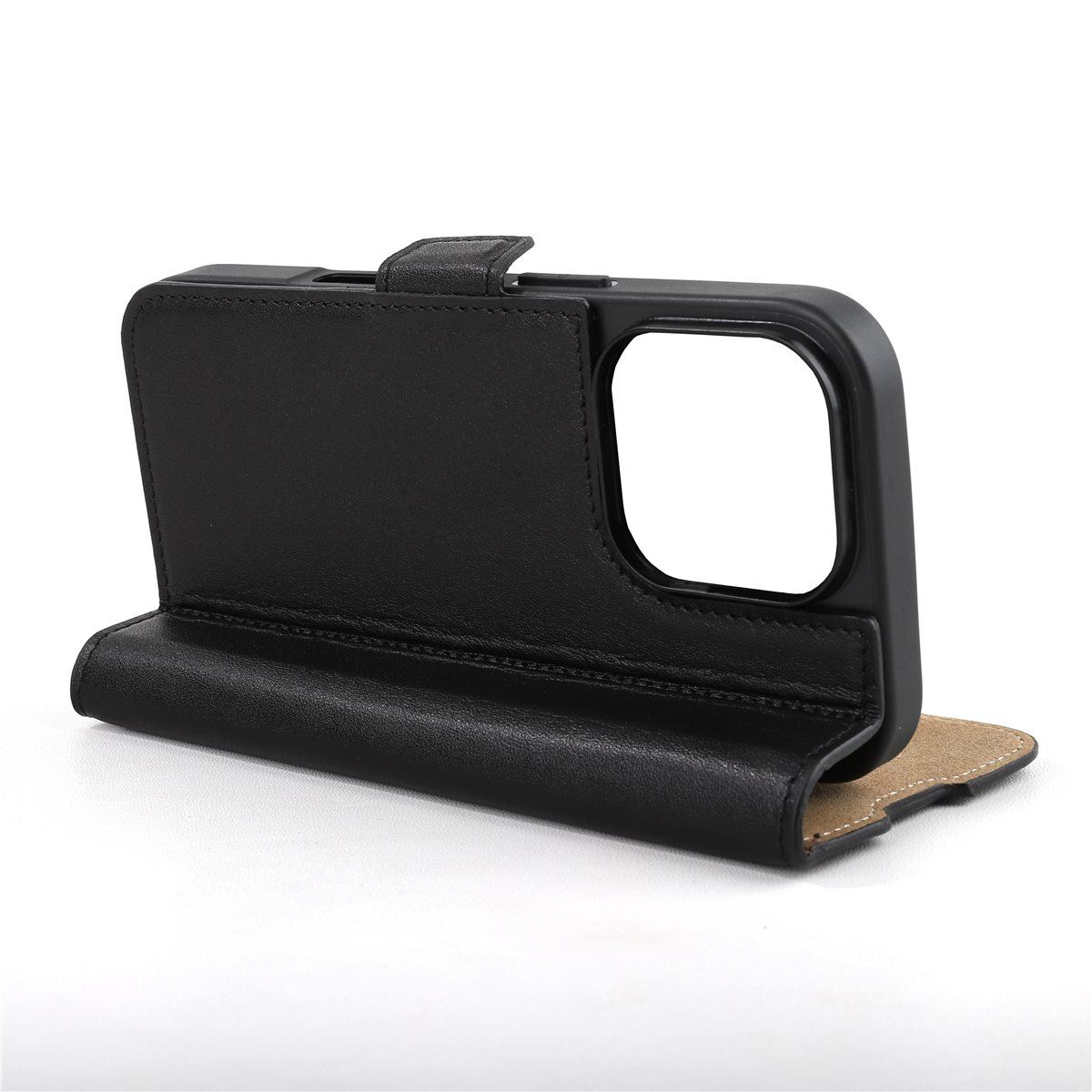 iPhone 16 Pro Max Echtleder Tasche Flip Cover Hand Made (FABIOIP16PROMAX-01) - Schwarz