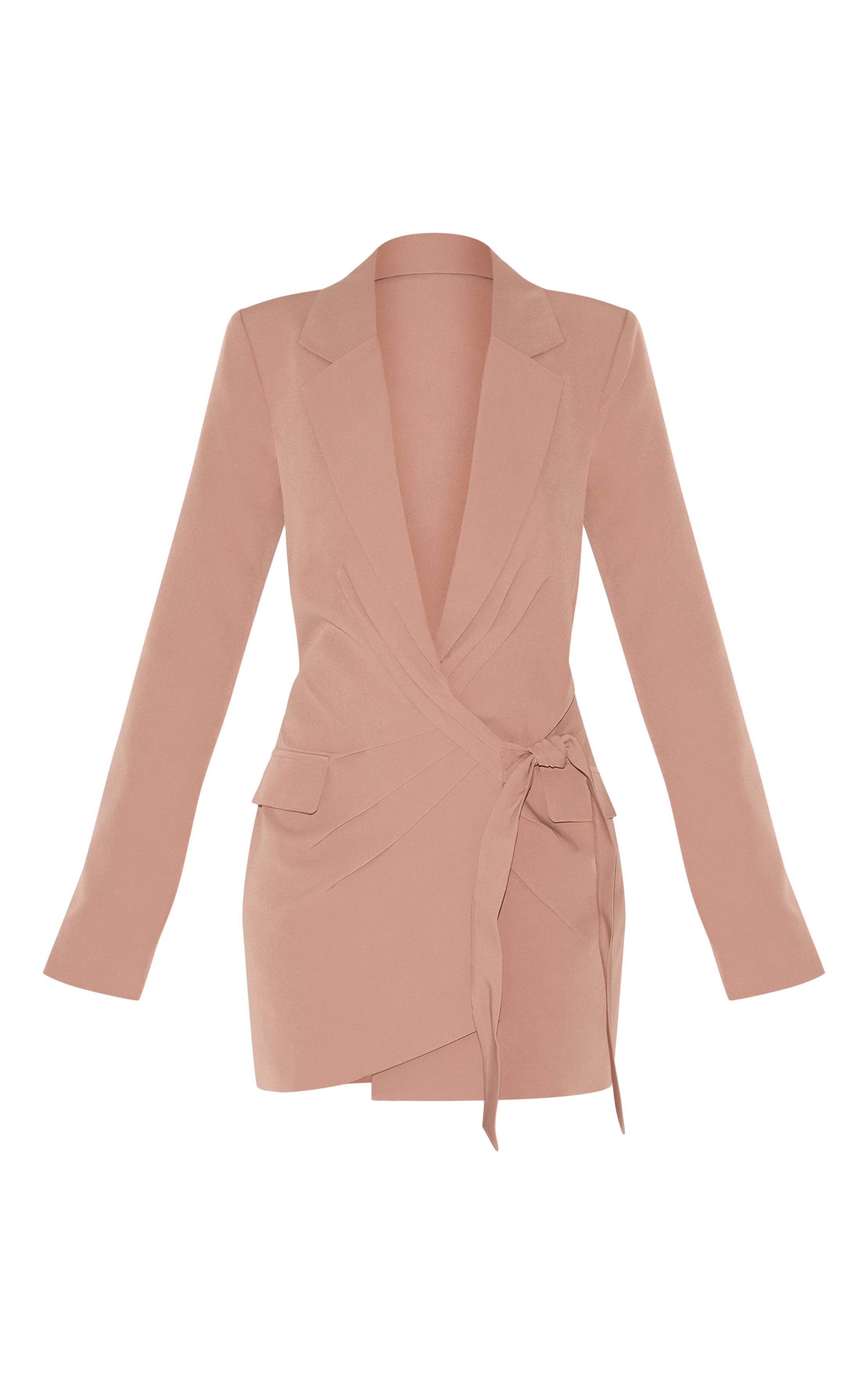 Taupe Robe Blazer Plongeante À Liens Latéraux