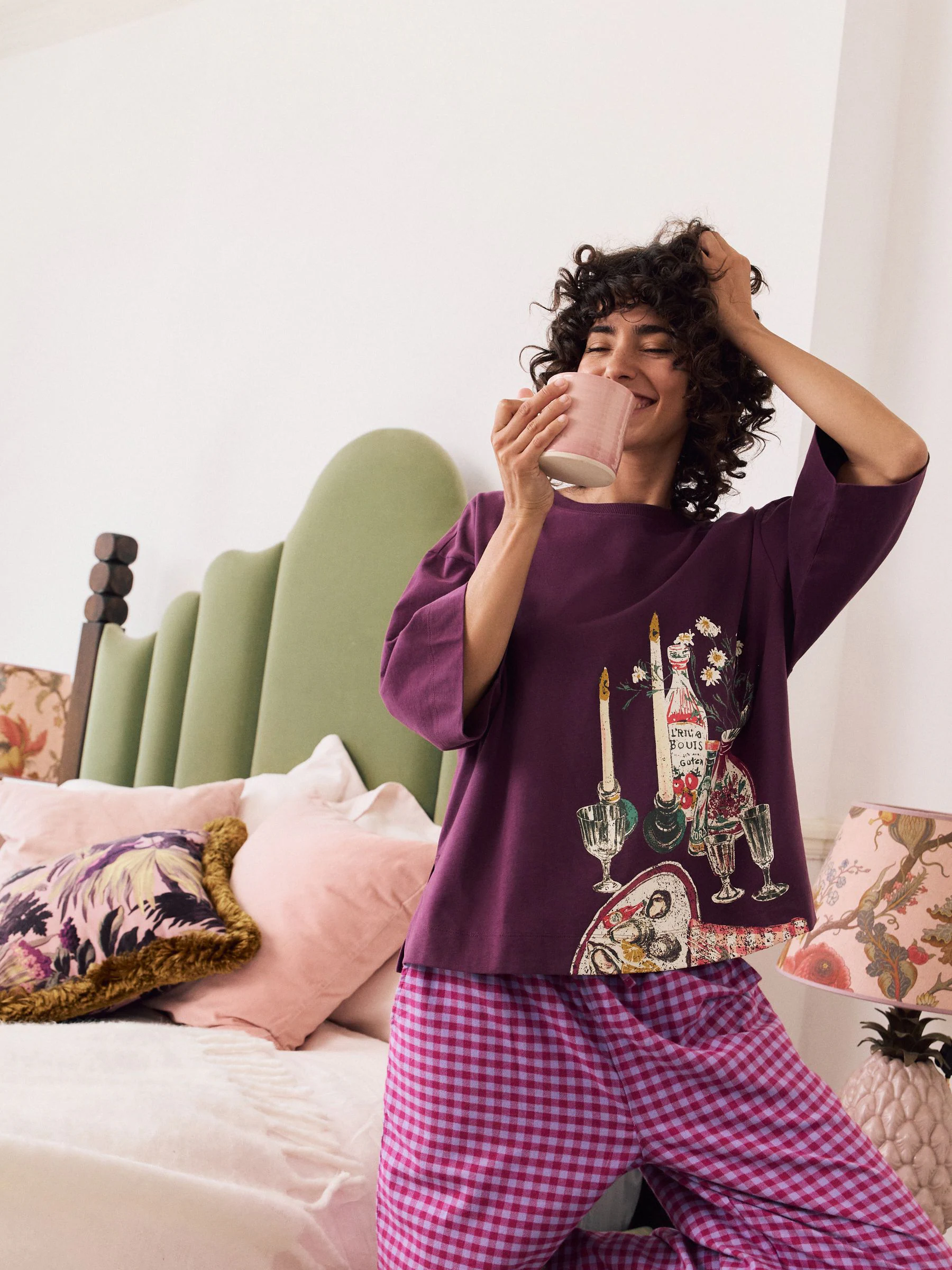 PURPLE GINGHAM - 100% Cotton Barrel Leg Pyjamas