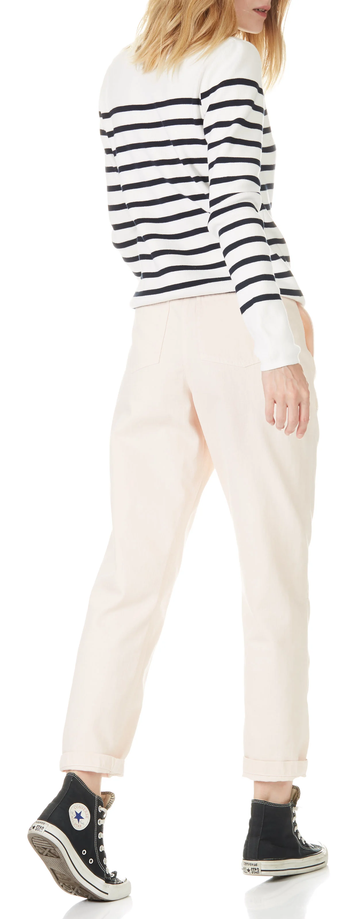 Pull col rond boutonné épaule en coton | Blanc