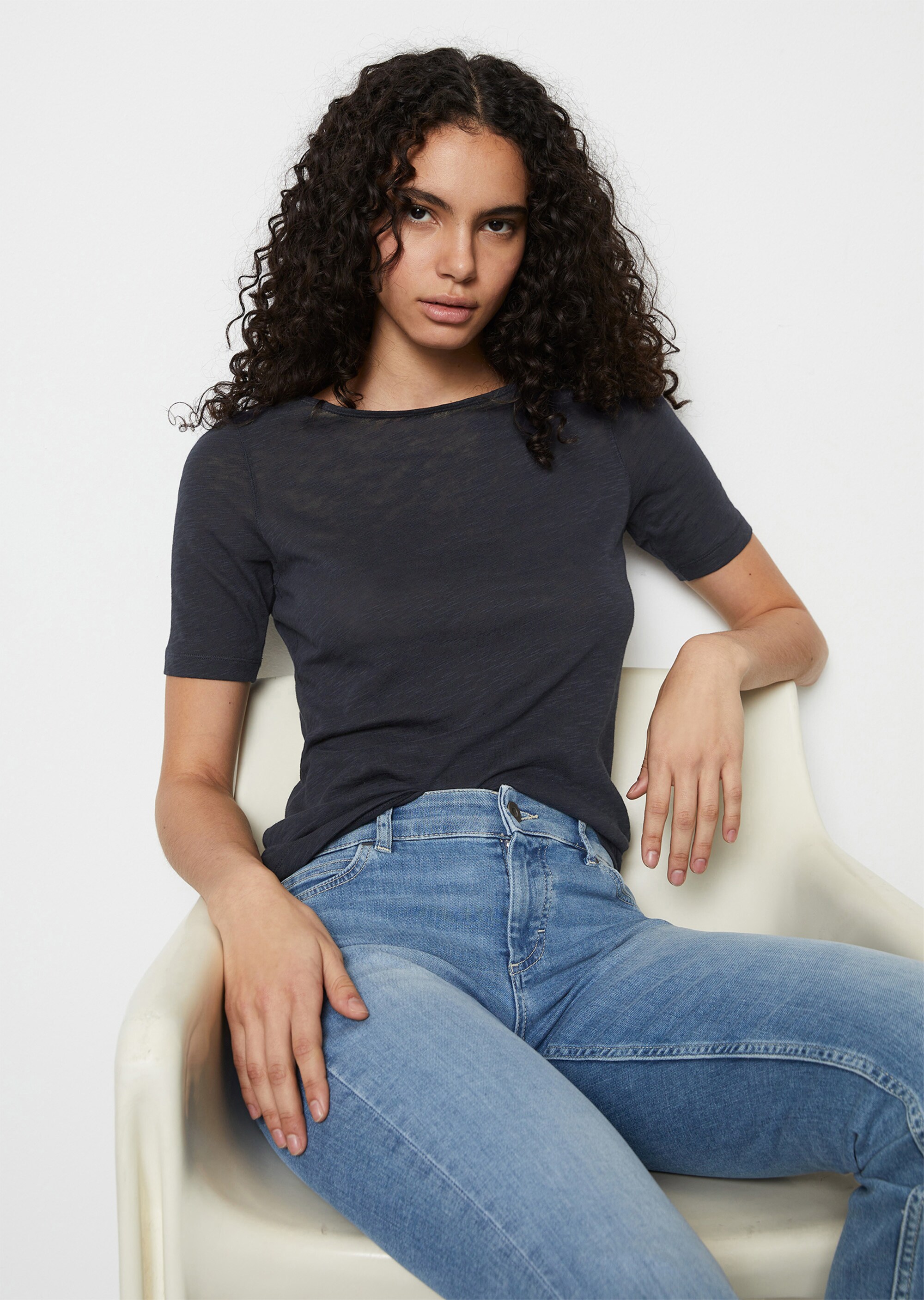 Slub-Jersey-T-Shirt loose mit U-Boot-Ausschnitt