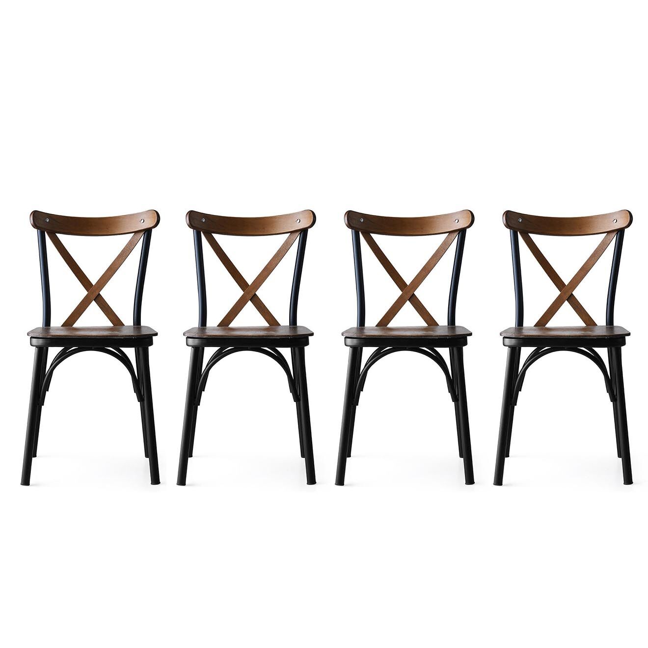 Wooden Art 4 chaises ahsa marron/noir - 42x84x41 cm