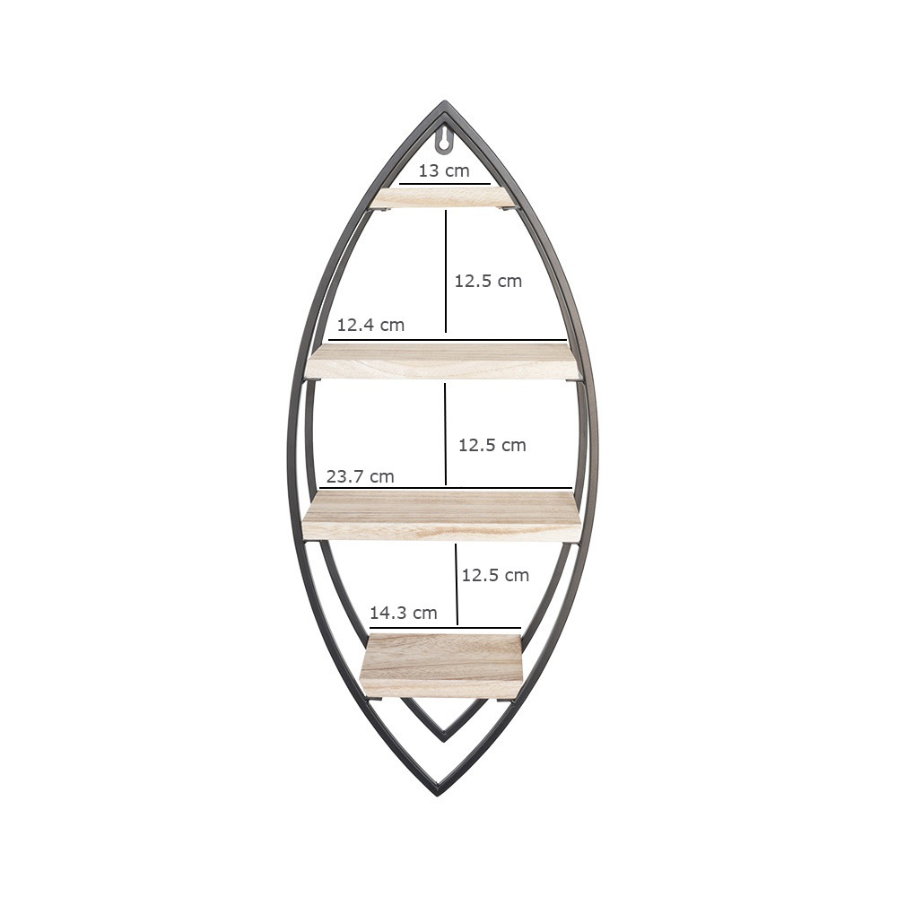 Etagère murale ovale avec 4 étagères en bois - 26x60 cm