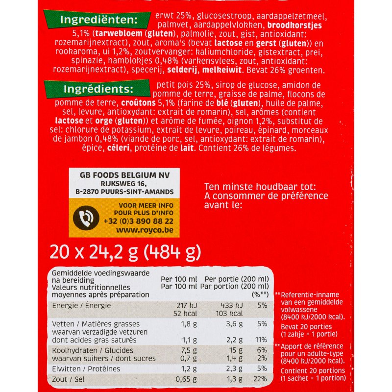 Soupe Royco St Germain pois-jambon - Boîte de 20 sachets