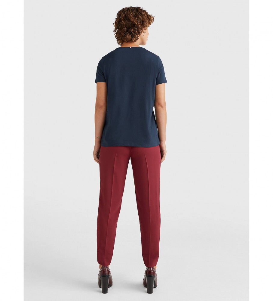 Camiseta Tommy Hilfiger Heritage com gola redonda e estampa, azul marinho.