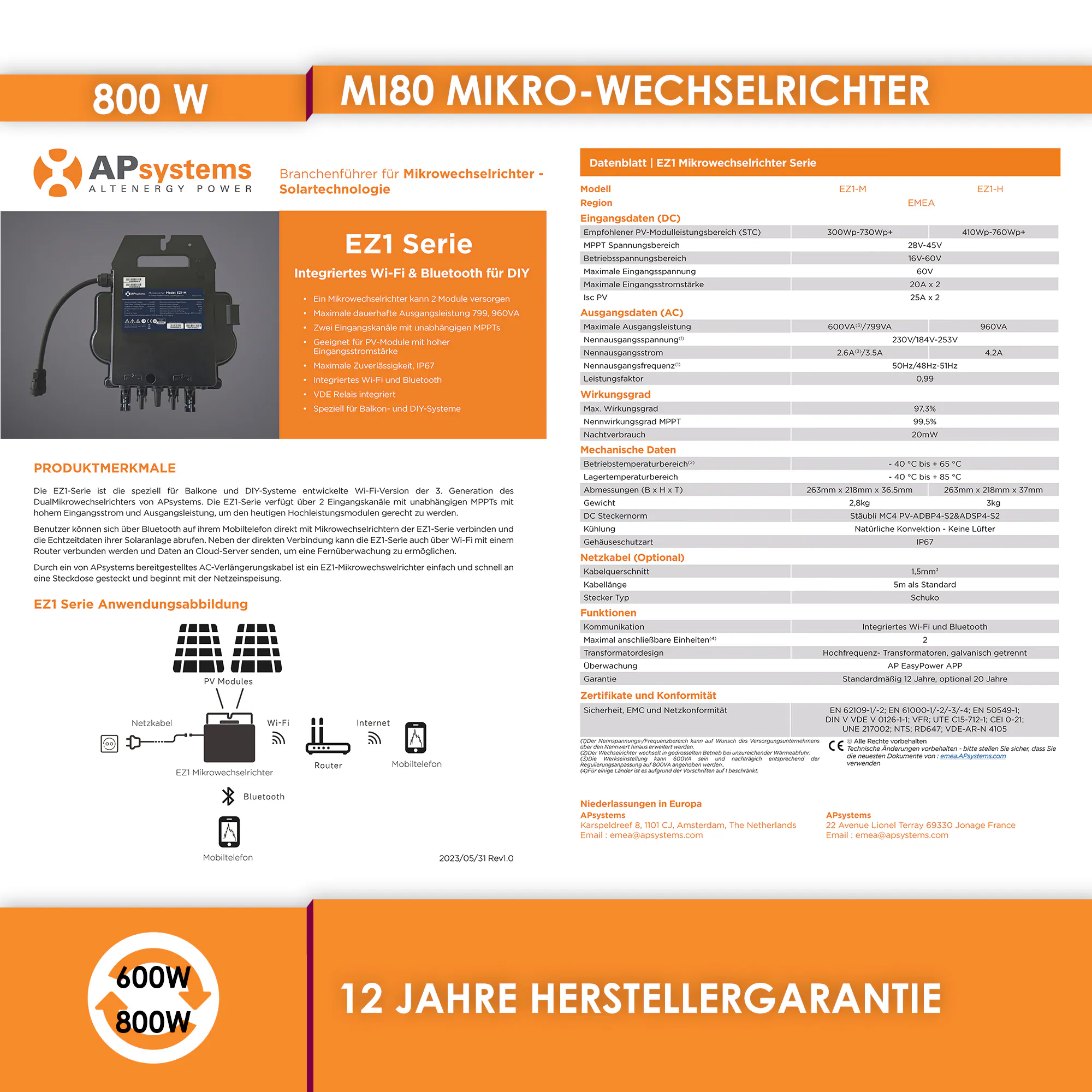 VALE All-In-One Balkonkraftwerk 830W/800W, Full Black inkl. Solarmodul-Balkonhalterung