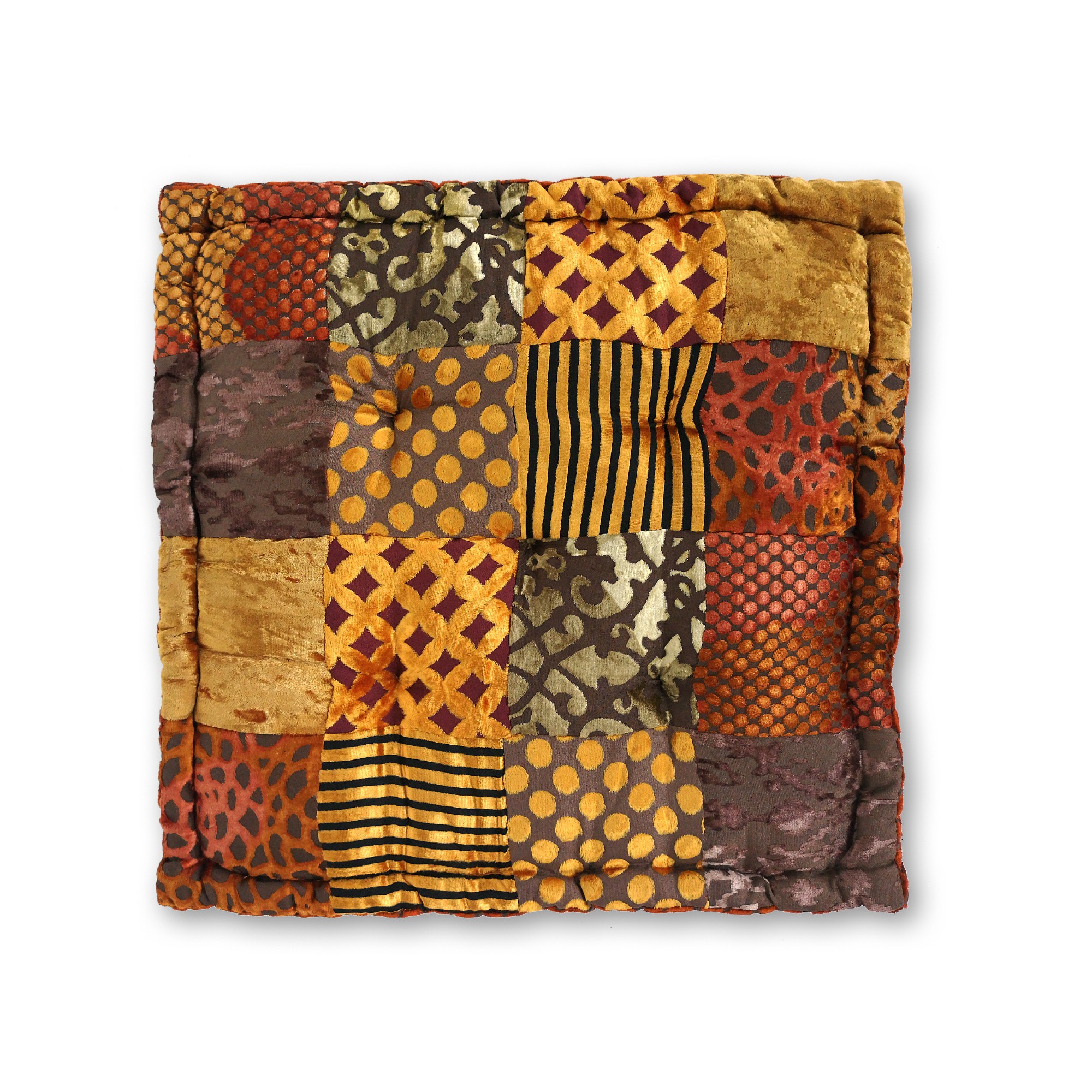 Sitzkissen Patchwork, gold, rost, T 45 cm, B 45 cm, H 10 cm von fischer's lagerhaus