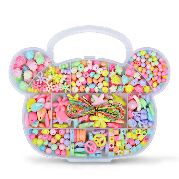(300-tlg. Set) Kinder Perlen DIY Bastel Schmuck mit Nylon Faden für Armband / Kette - Blumen / Sterne