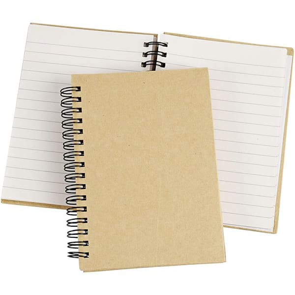 Noteringsbok med spiral, A6, ark 105x148 mm, 60 g, brun, 1 stk.