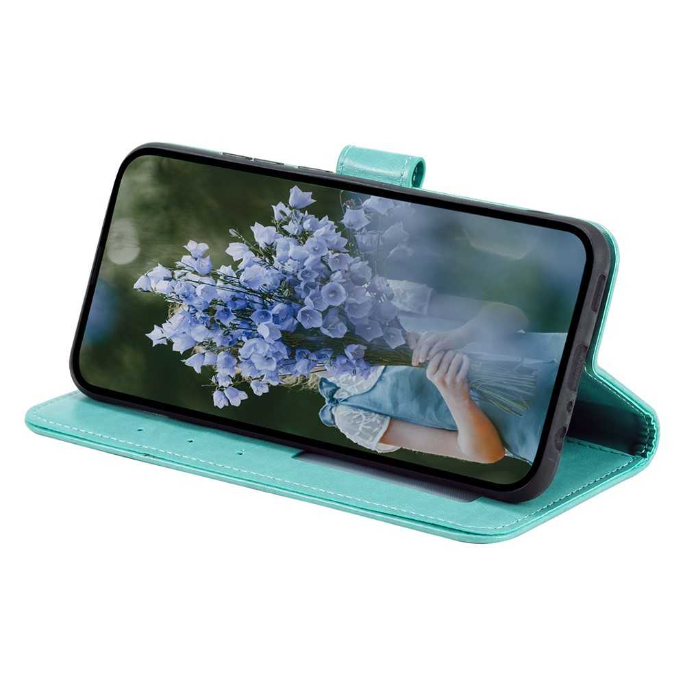 Samsung Galaxy A55 Leder Tasche Wallet - Mandala Flowers Imprint - Türkis