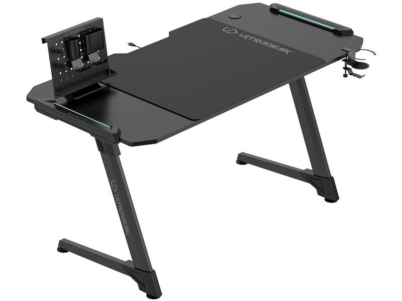 Ultradesk Gaming Tisch Space XXL V2 Schwarz Gaming-Tisch mit RGB-LED Beleuchtung für bis zu drei Monitoren