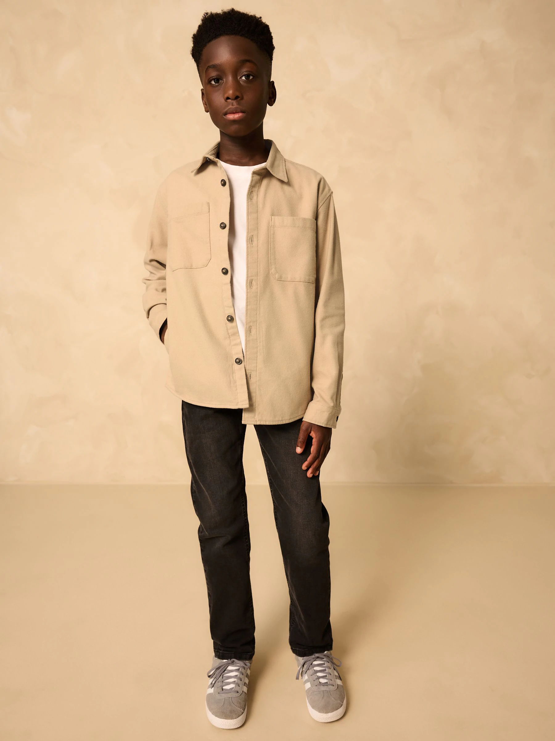 Pastelgeel - Geborsteld overshirt (3-16jr)