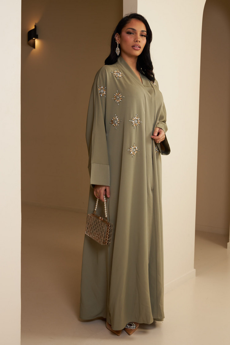 Kimono vert à strass doré et argenté