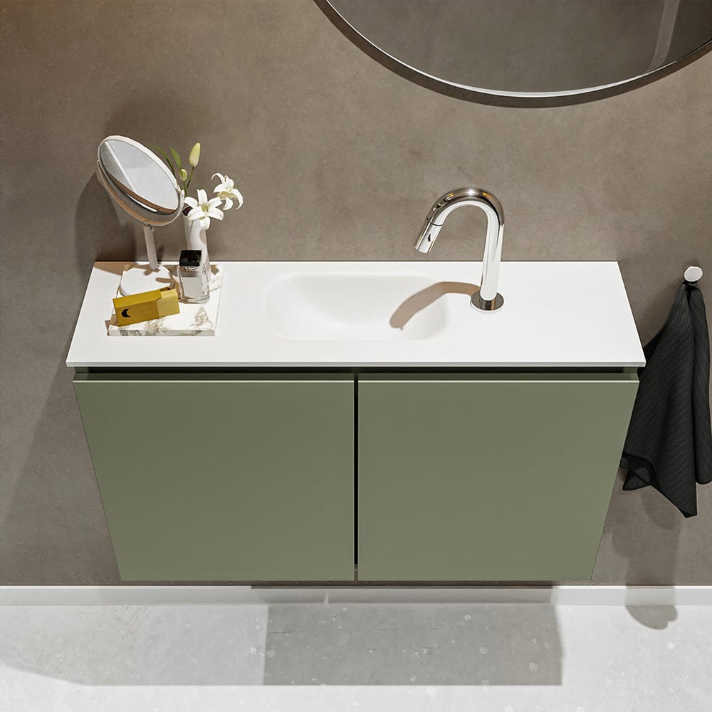 Mondiaz Ture 80cm toiletmeubel army met wastafel talc midden 1 kraangat