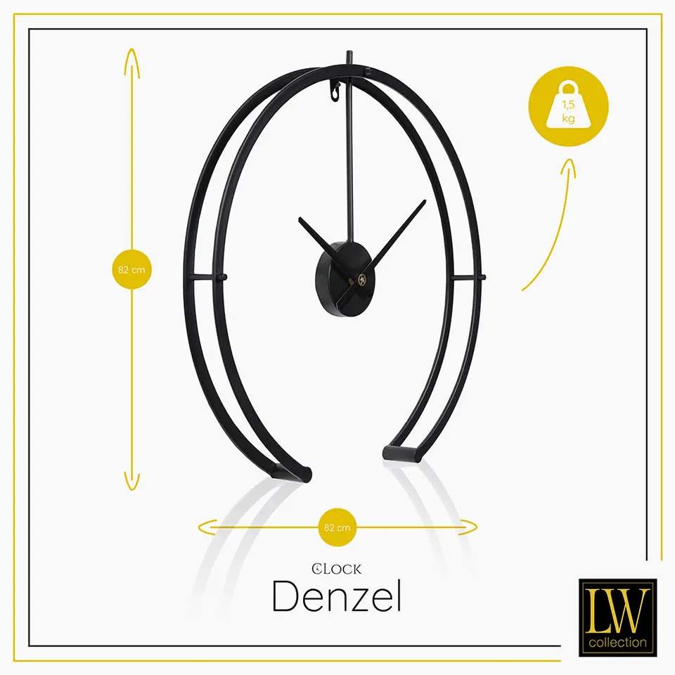 LW Collection Wandklok Denzel Zwart 82cm