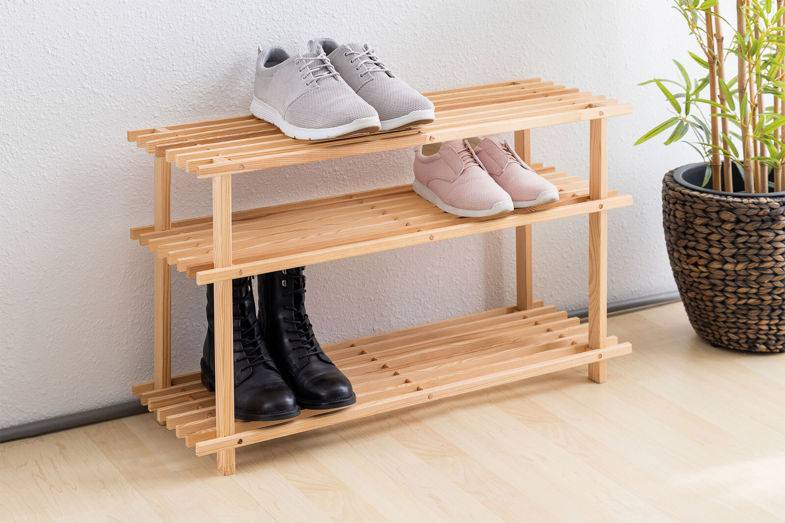 Schuhregal 3 Ebenen 77x45x26 cm Kiefernholz