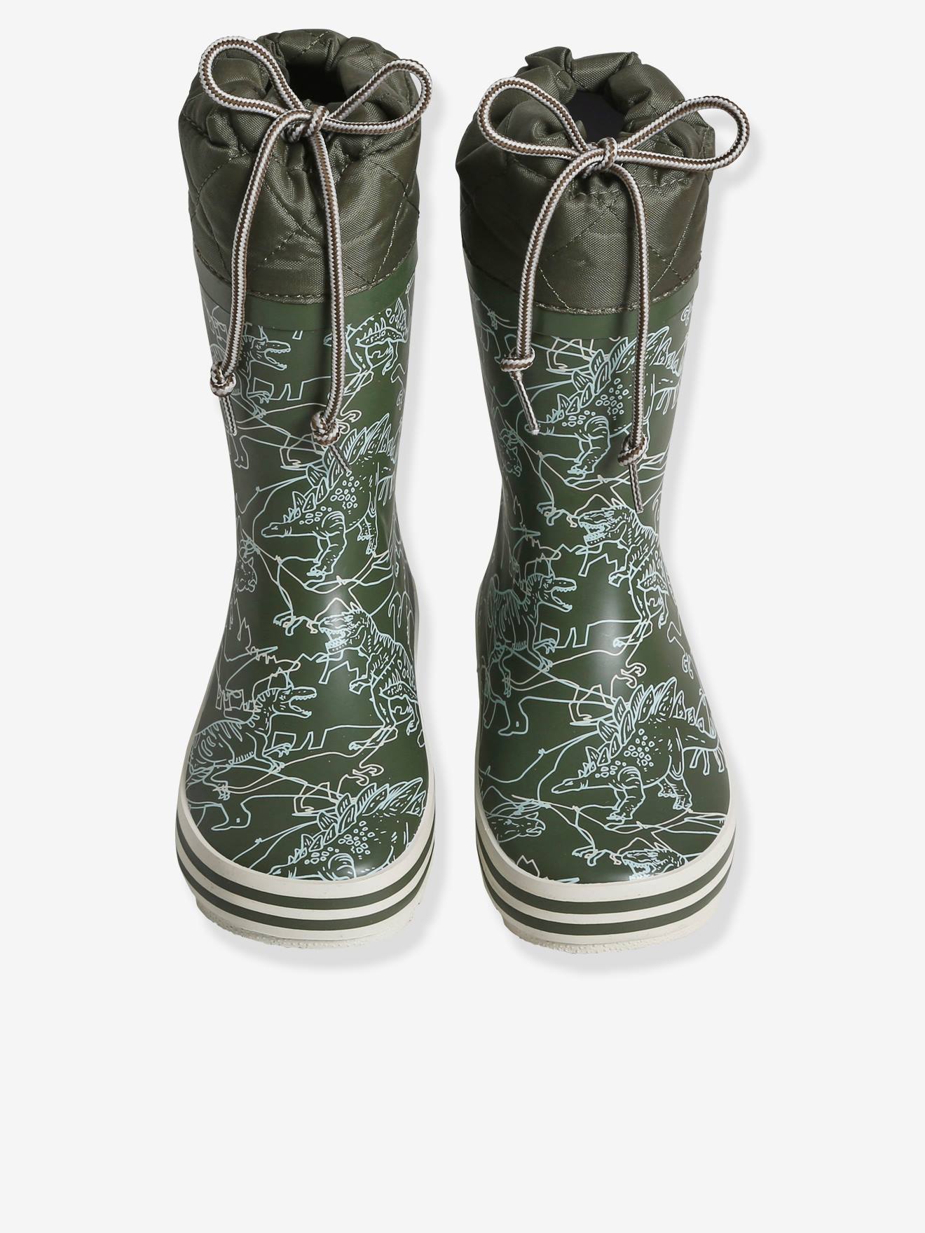 Botas de chuva estampadas com cano acolchoado, estampa verde médio para meninos