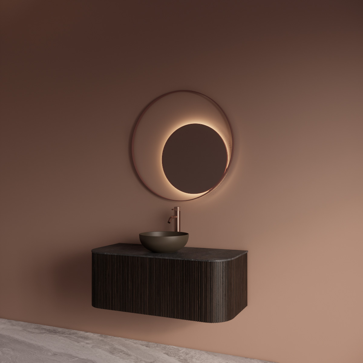 Gliss Design Kosmos spiegel rond met cirkel 90cm koper rosé met handsensor