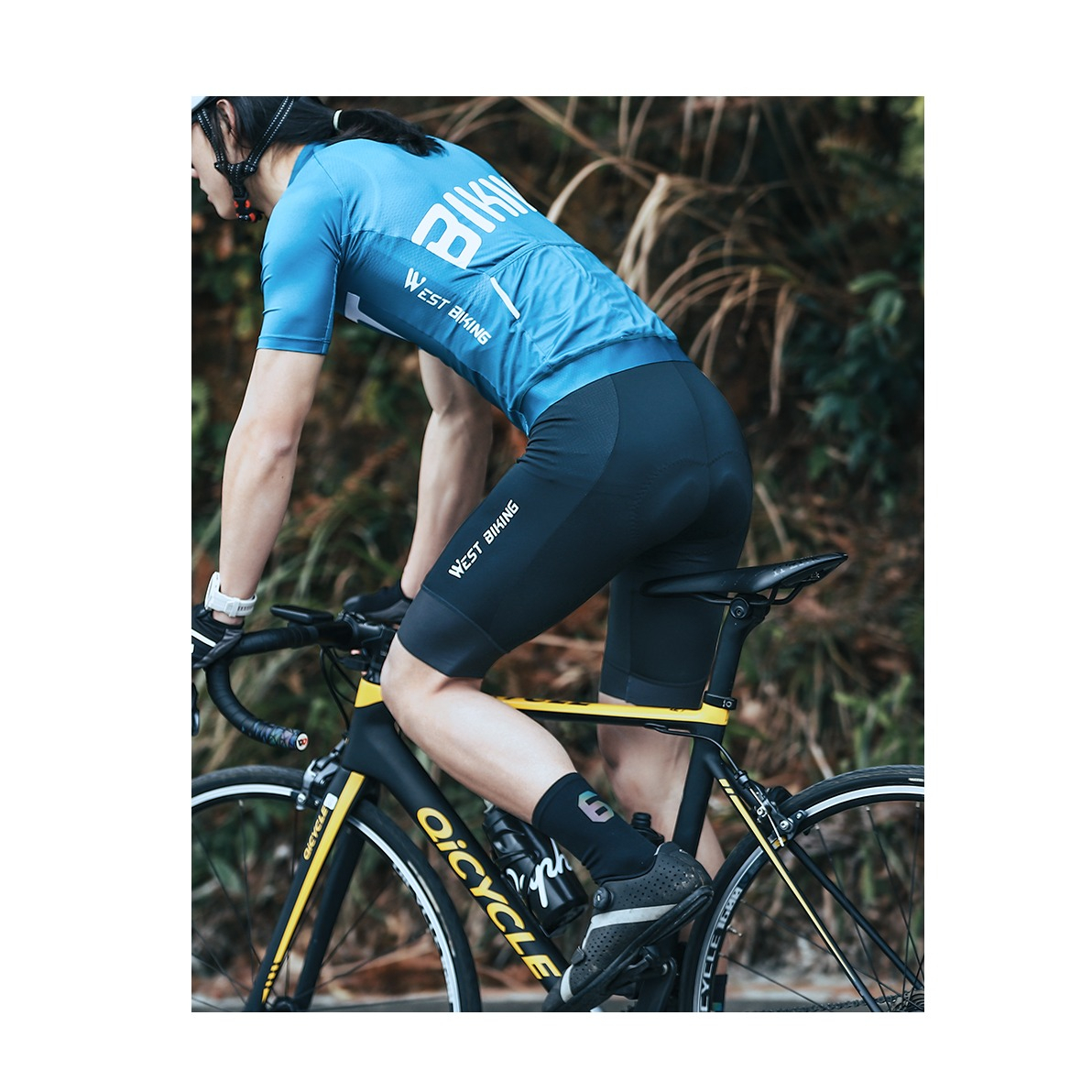 (Gr. S) Gepolsterte Herren Fahrrad Velo Rennrad Träger Hose - Schwarz