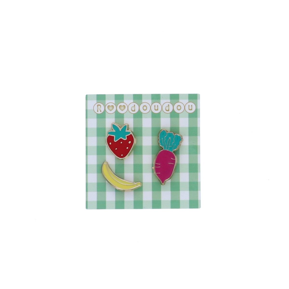 Lot de 3 pin's fraise radis et banane Roodoudou