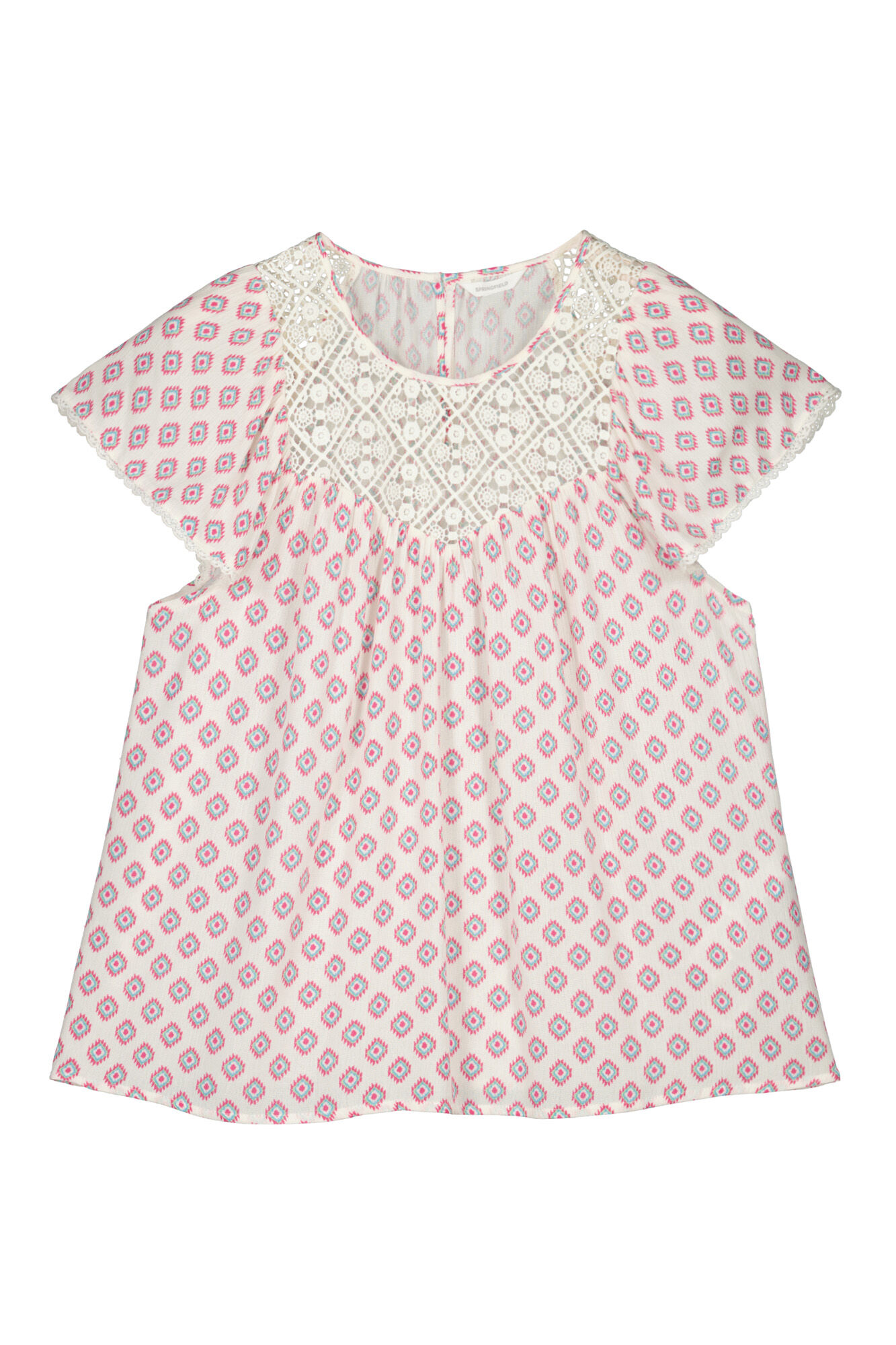 Blusa com pala de renda estampada