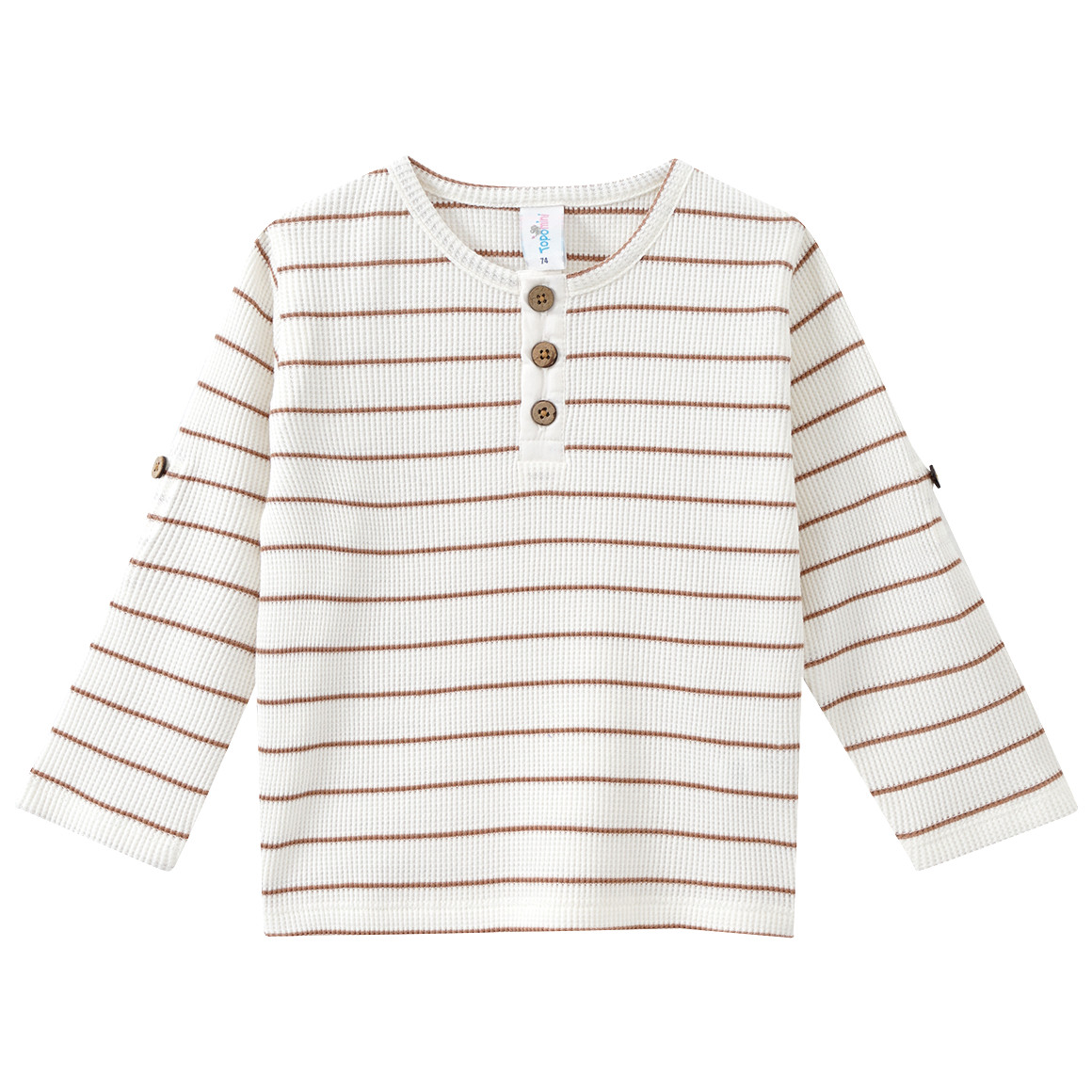Topomini Baby Langarmshirt aus Waffel-Piqué hellbraun / weiss