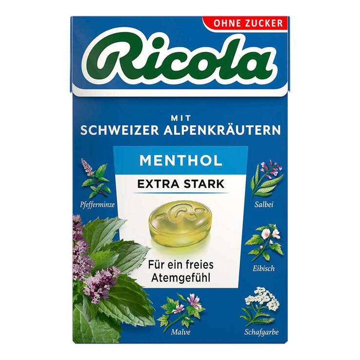 Ricola ohne Zucker Box Menthol extra stark Bonbons, 50 g