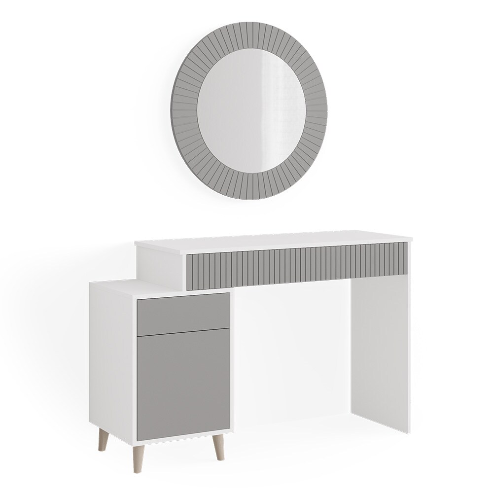 Vicco Schminktisch Frisiertisch Kosmetiktisch Arles Weiß Hellgrau Schminkspiegel 120x77 cm Skandi Schlafzimmerkommode Schminkkommode Schublade Ablage Aufbewahrung Frisierkommode Make-Up-Tisch