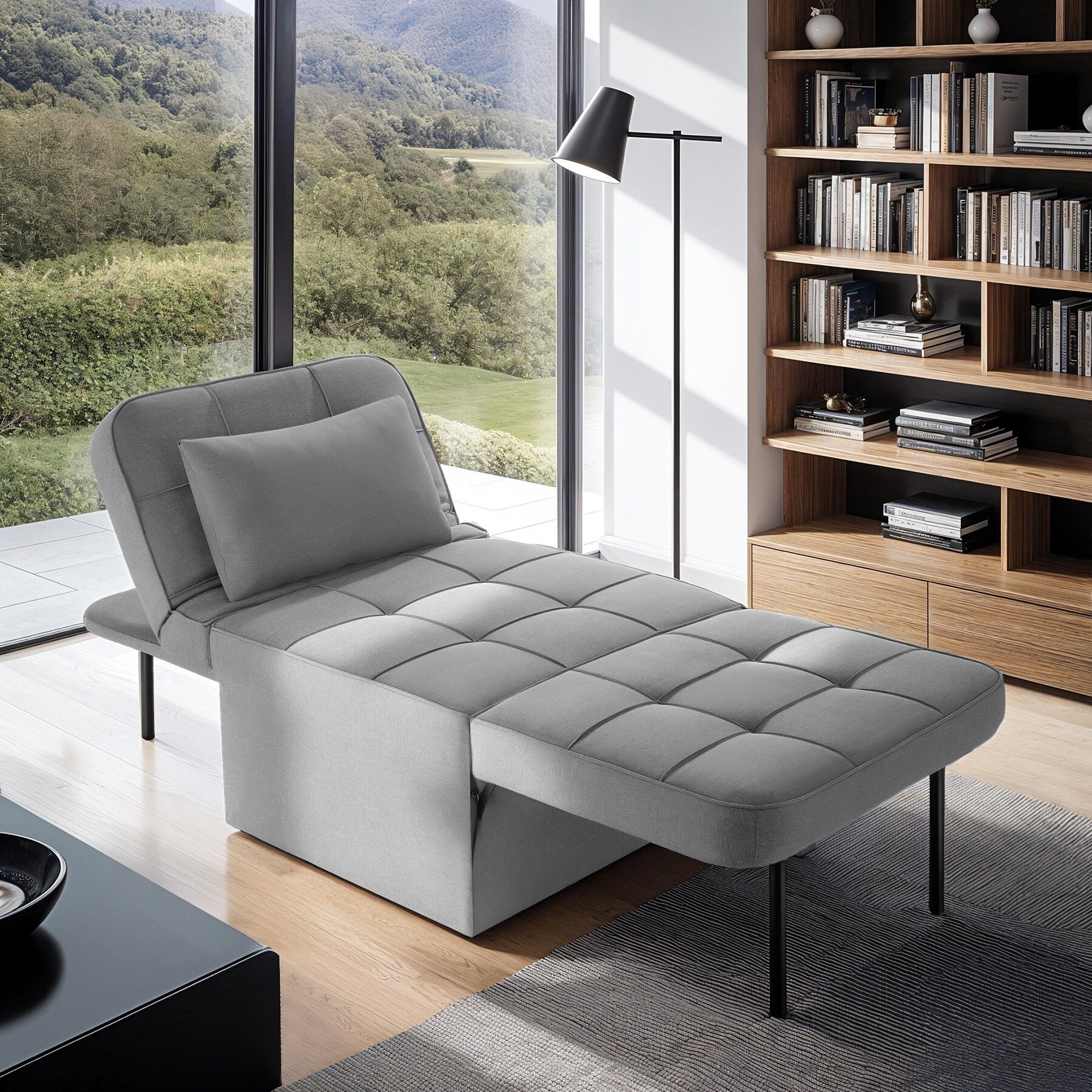 tectake® Schlafhocker, 4 in 1 als Hocker, Sessel, Lounger oder Bett, stabiles Stahlgestell, Belastbarkeit 150 kg