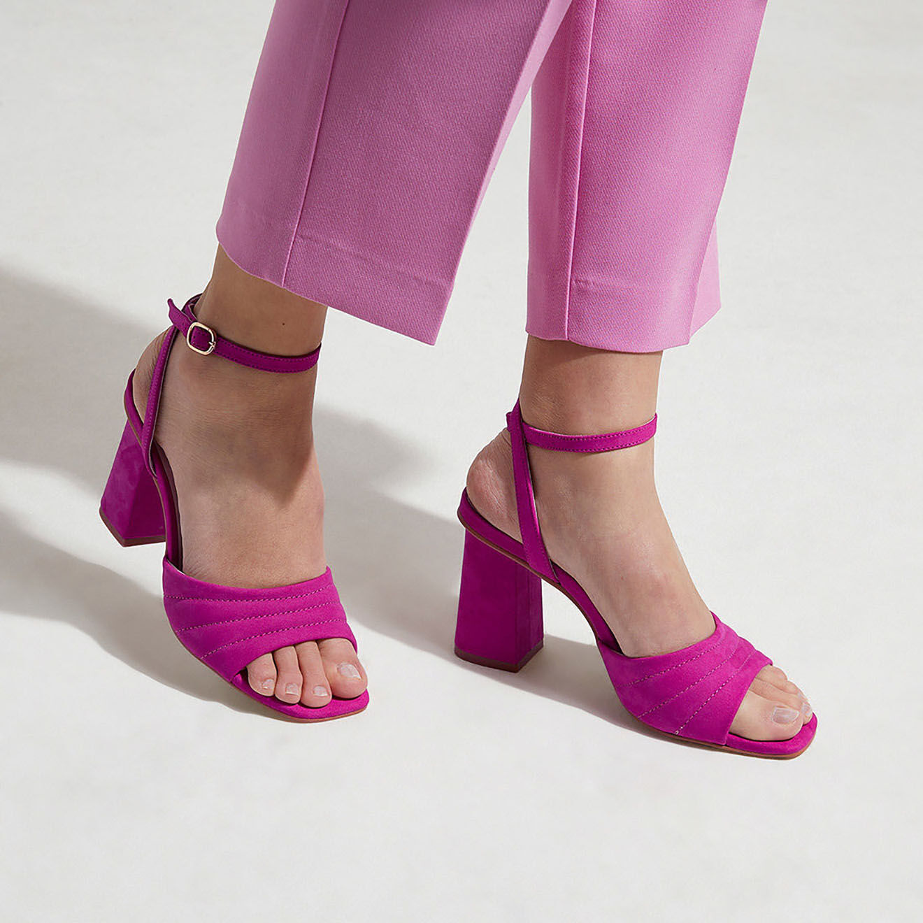 Galeries Lafayette Sandales à talon en Cuir matelassées fuchsia - Talon 8 cm