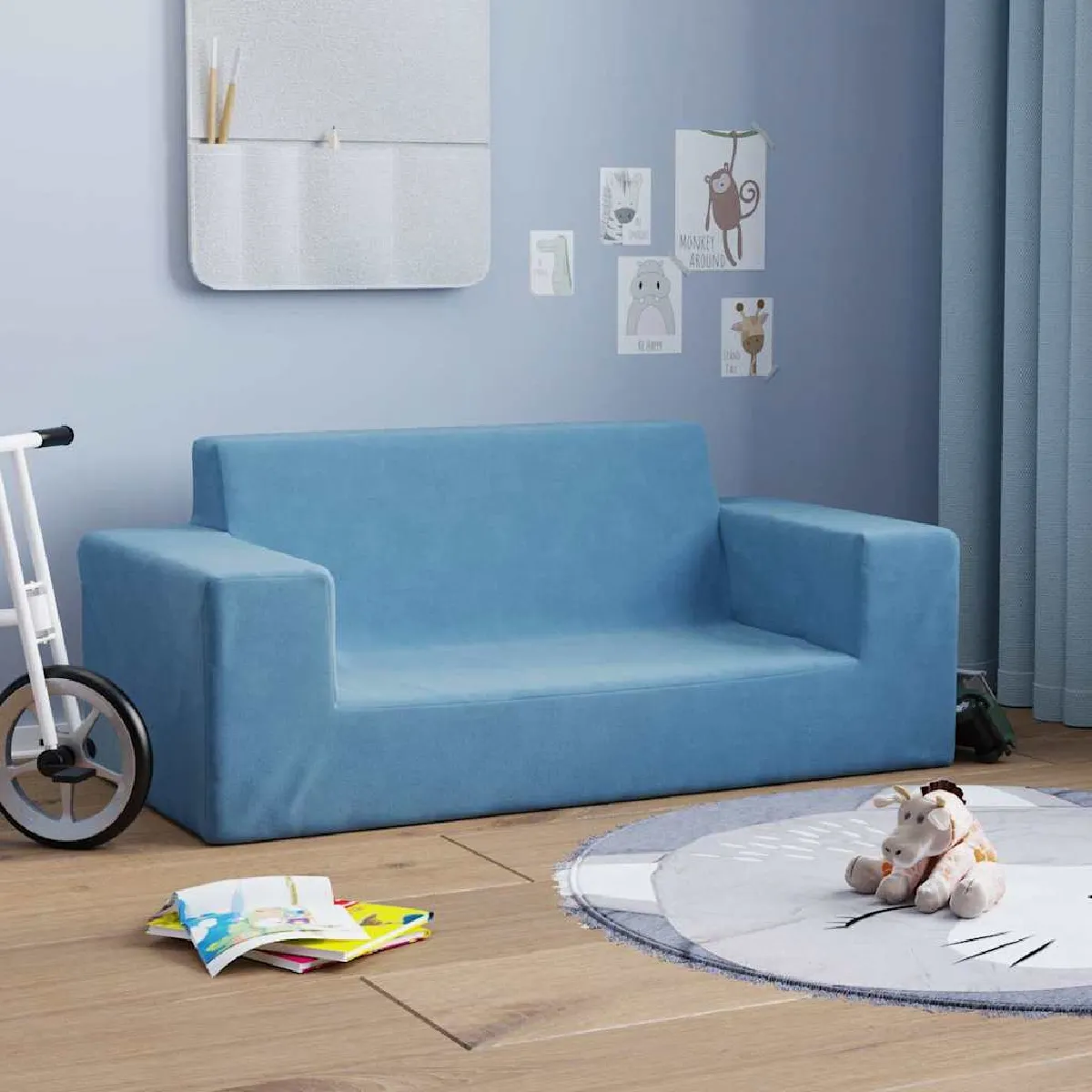 Vidaxl Canapé pour enfants à 2 places bleu
