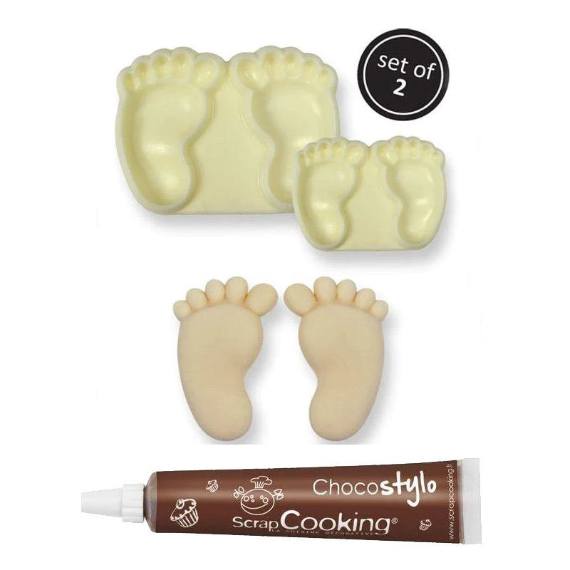 Stylo chocolat + 2 Moules à gâteaux Pieds de bébé Youdoit