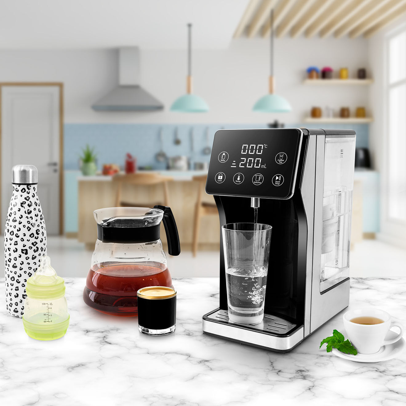 Kitchencook Distributeur d'eau tempérée noir  - 62x37.5x35.5 cm