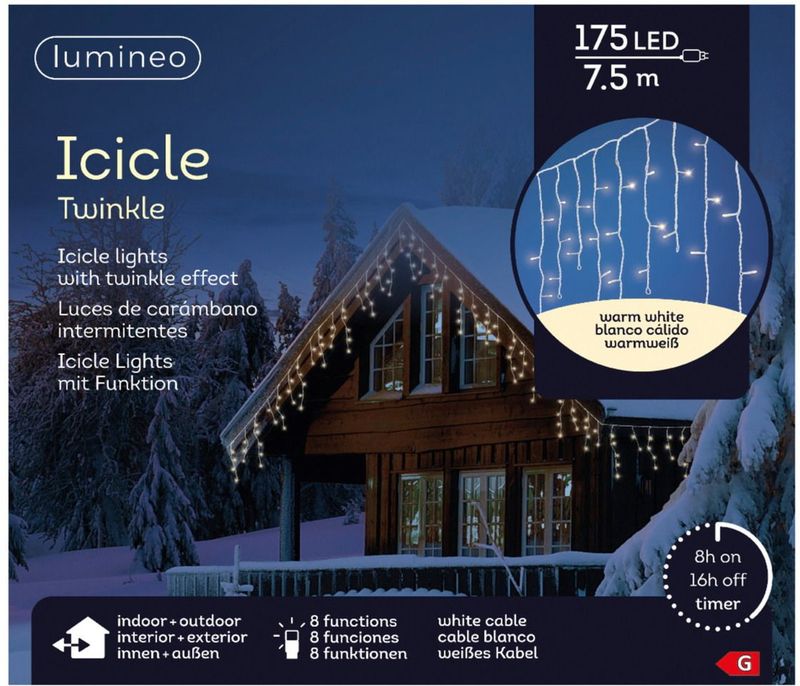 Lumineo Kerstverlichting - IJspegel - warm wit - 750 cm - 175 led lampjes - ijspegelverlichting