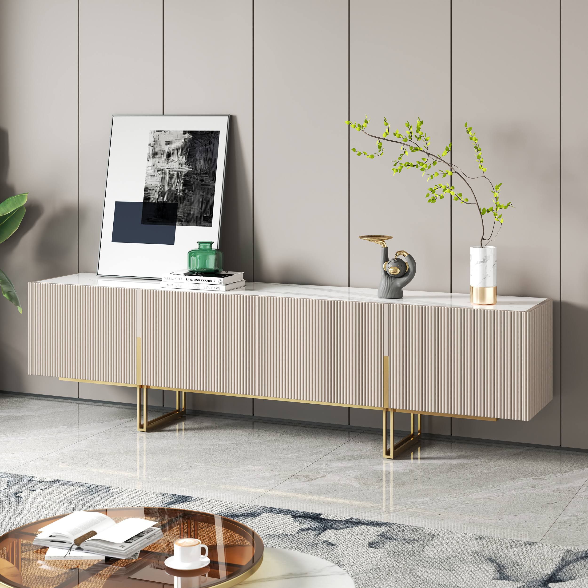 Grovyn minimalistischer TV-Schrank 2200 mm aus Sinterstein und Holz