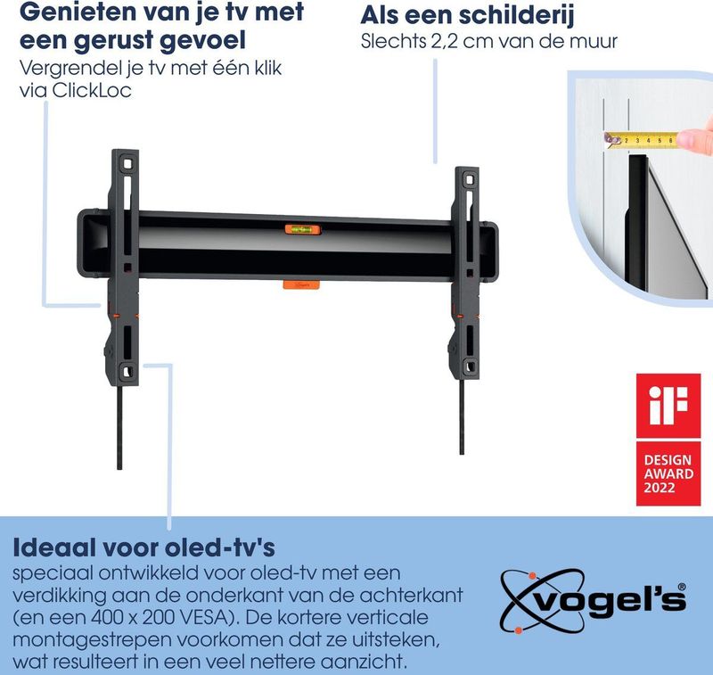 Vogel's - COMFORT TVM 3405 SP - Vaste TV-Beugel - Zwart - Geschikt voor OLED TV's
