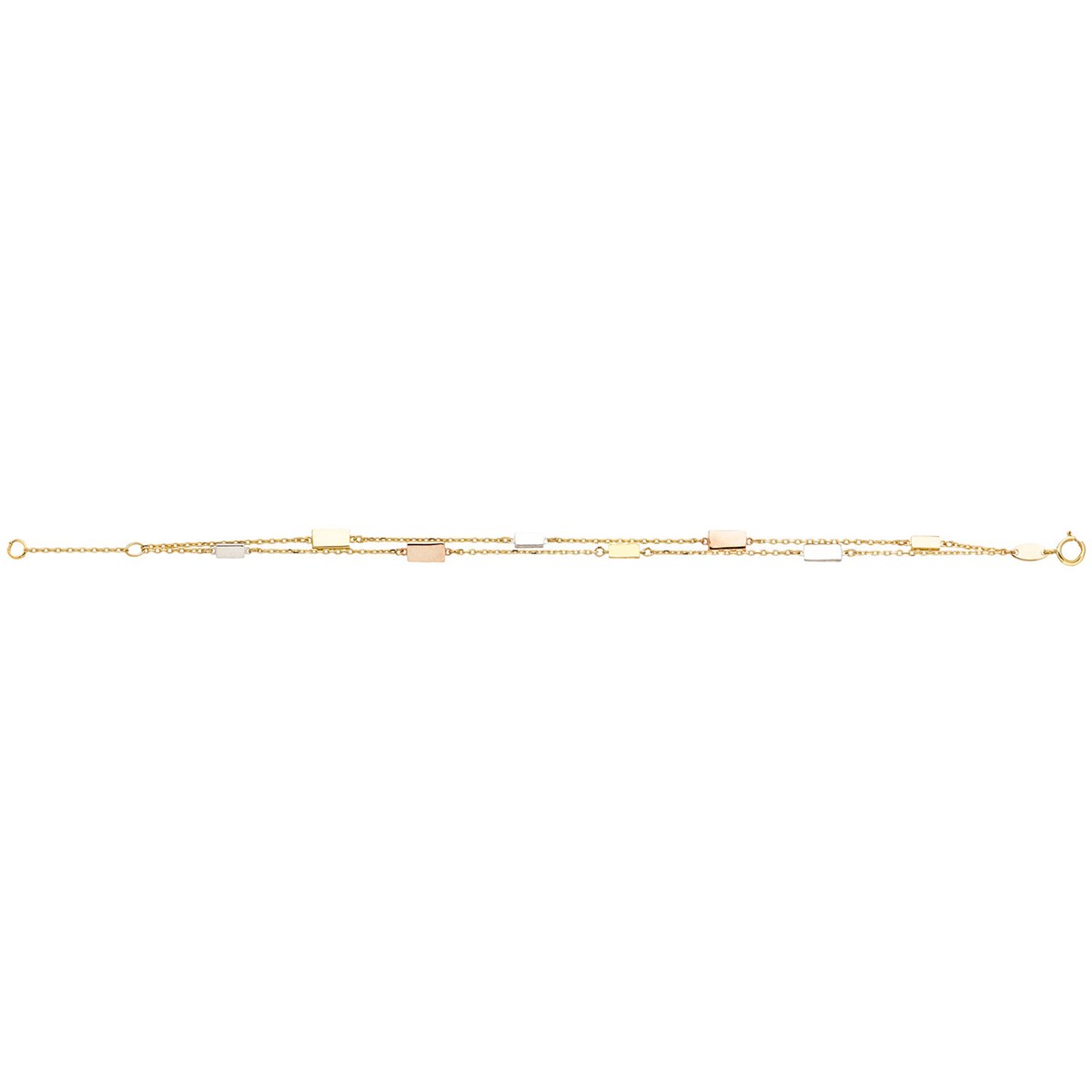 Bracelet Brillaxis 2 rangs motif rectangle 3 ors