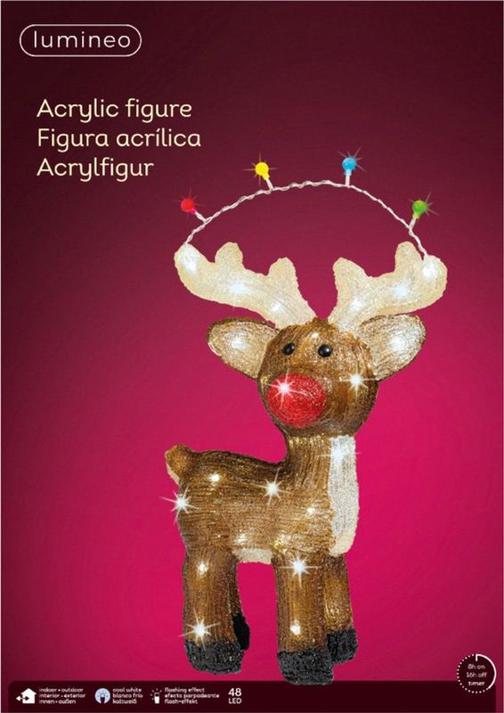 Lumineo - Kerstverlichting - Figuur Rendier - LED - Acryl - Multikleurige Lampjes