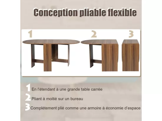Table Extensible Salle à Manger pour 4-7 Personnes, Table Ronde Convertible avec 2 Rallonges Semi-ovales Charge Max 60KG, 163 x 80 x 75CM, Marron