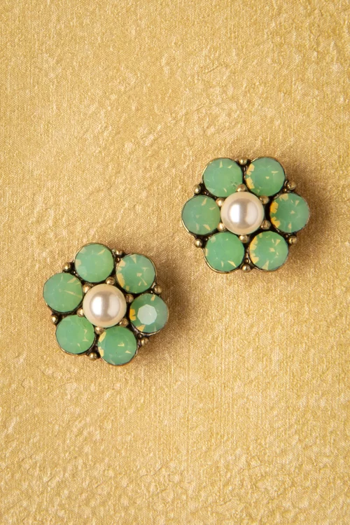 Lovely Mini Crystal Flower oorstekers in seafoam groen