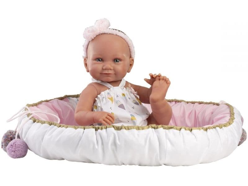 Llorens Babypuppe Nica im Kuschelnest 40 cm New Born Puppe mit weichem Stoffkörper