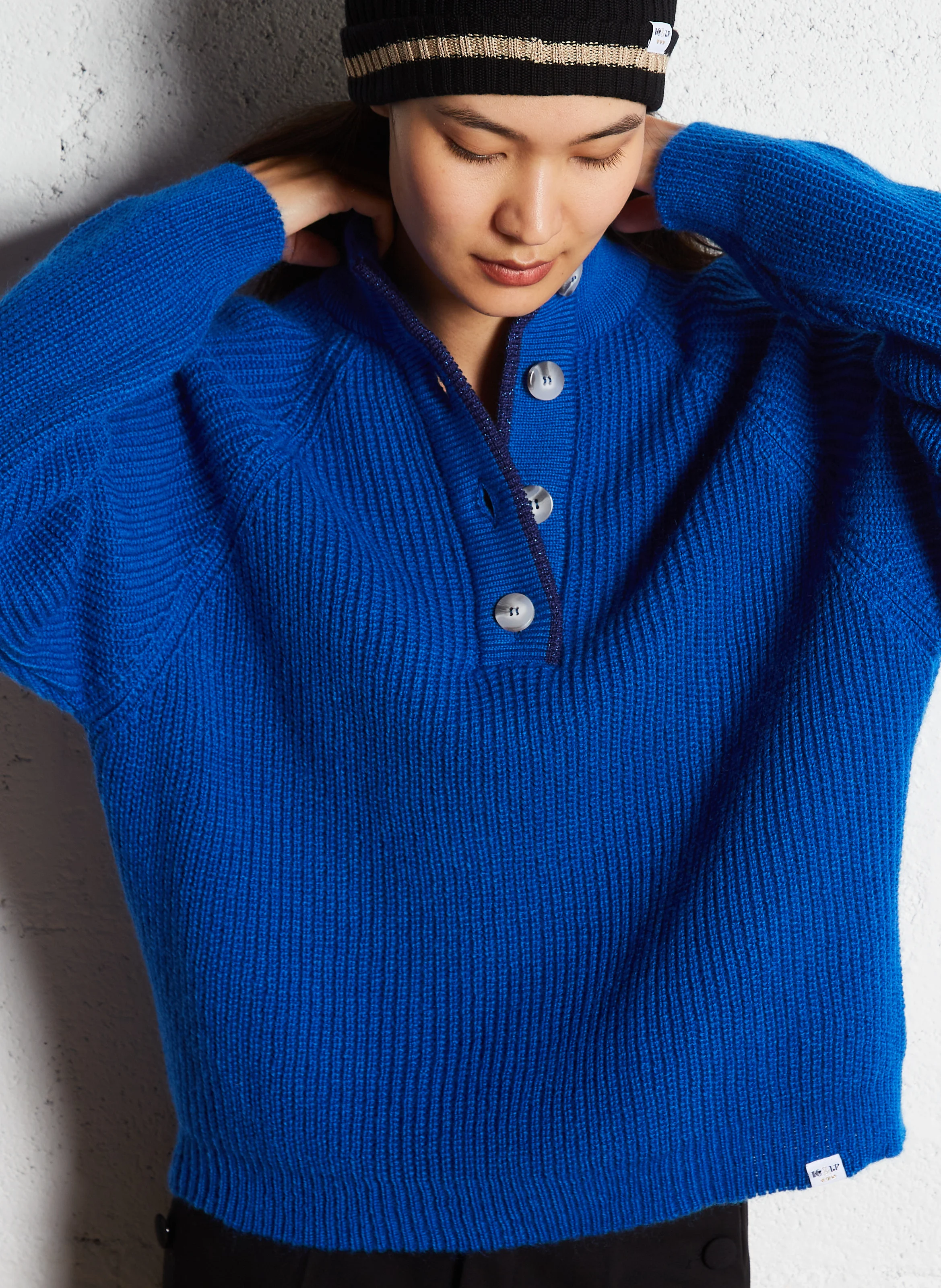 AURELIE - Pull col montant droit en laine mélangée I.CODE x LA FRANCAISE | Bleu