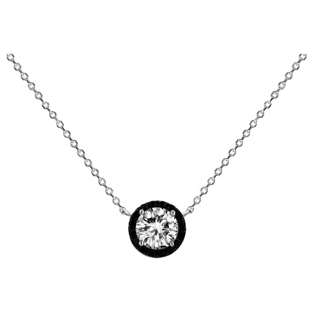 Collier mono-motif en Argent avec oxyde de zirconium noir