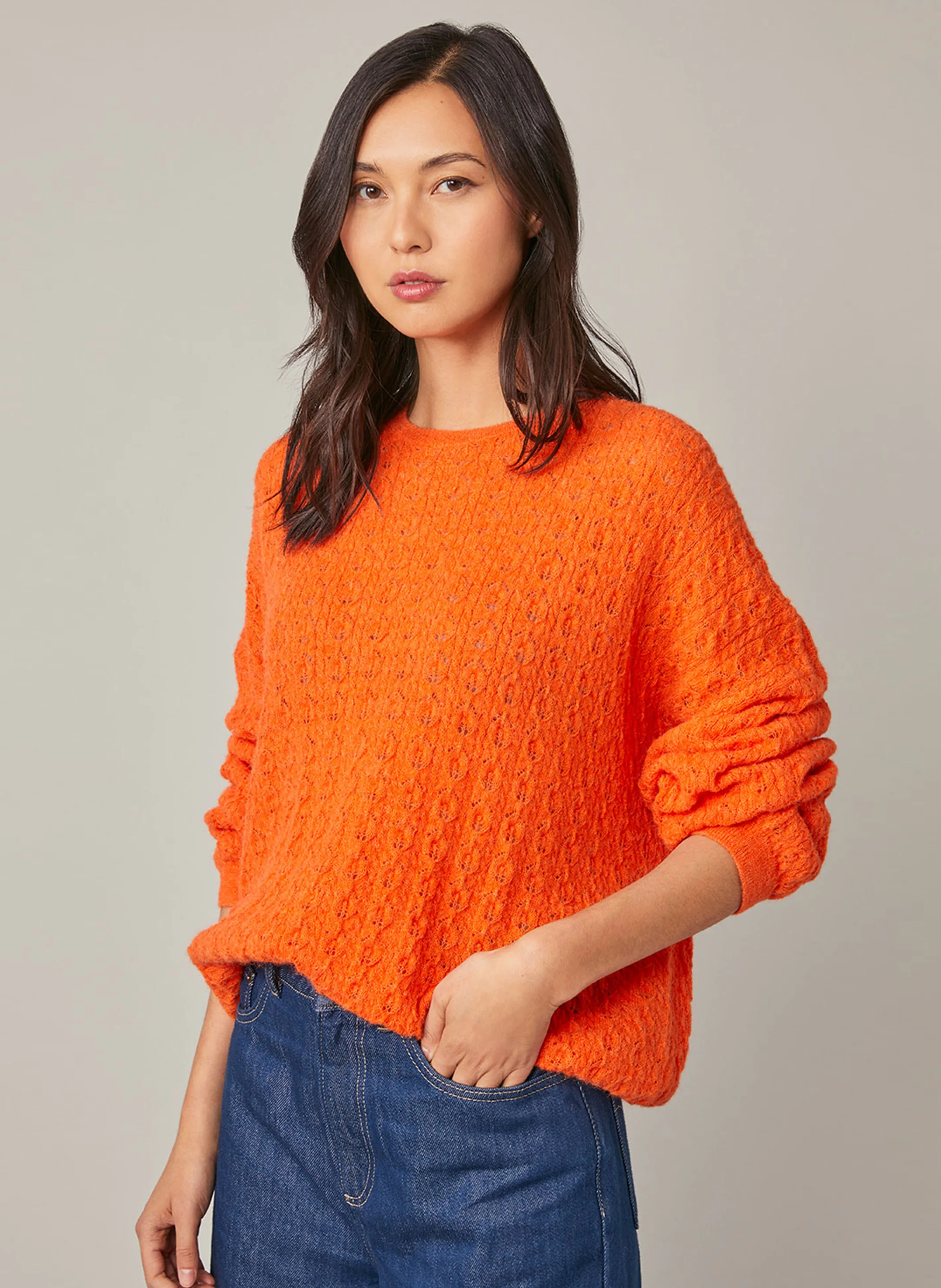 ERMENCE - Pull oversize col rond en alpaga mélangé | Orange