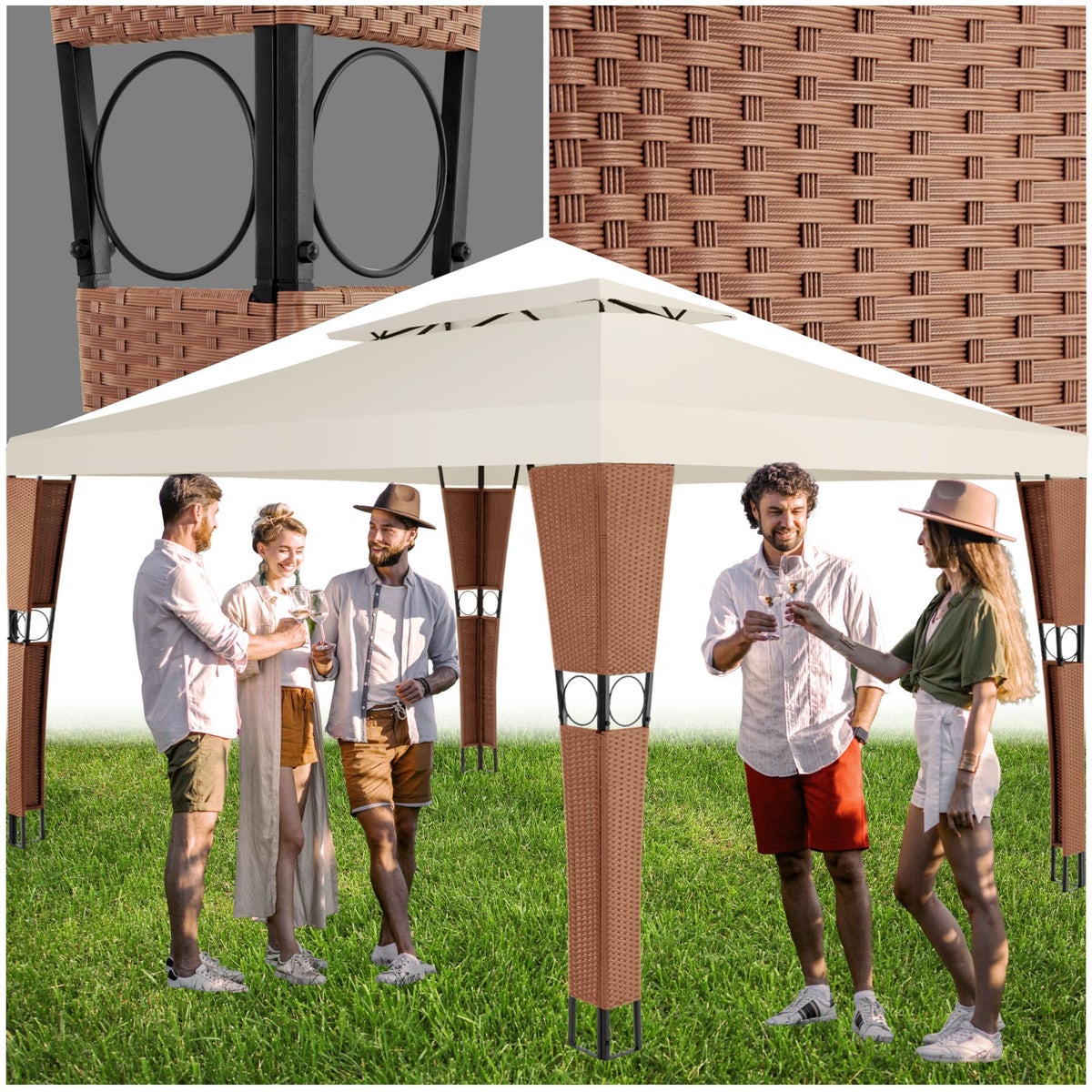 Rotan tuinpaviljoen tectake Mona 4 x 3 m inclusief haringen